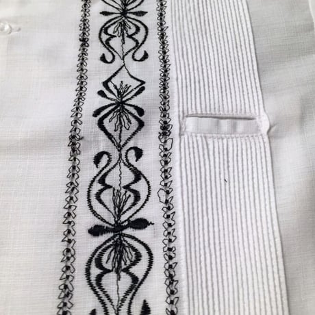 【長袖】【 ESG-01L-WB 】【L/S GUAYABERA】【 REJILLADA 】【 WHITE x BLACK 】【 白 x 黒 】