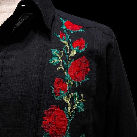 【長袖】【 ESG-10L-BR 】【薔薇】【 L/S GUAYAMISA 】【 ROSA 】【 BLACK x RED 】【 黒 x 赤 】