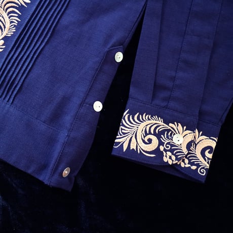 【お取り寄せ商品】【長袖】【袖刺繍】【IMP-101L-NG】【 L/S GUAYABERA 】【 NAVY x GOLD 】【 紺 x 金 】