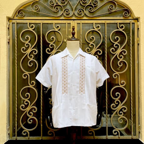 【2027年7月31日までにお届け】【受注生産】【半袖】【 ESGS-04S-WG】【 S/S GUAYABERA 】【 REJILLADA ASA 】【 麻の葉柄 】【 WHITExGOLD 】