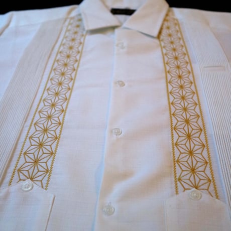 【2027年7月31日までにお届け】【受注生産】【長袖】【 ESGS-04L-WG 】【 L/S GUAYABERA 】【REJILLADA ASA】【麻の葉柄】【 WHITE x GOLD 】
