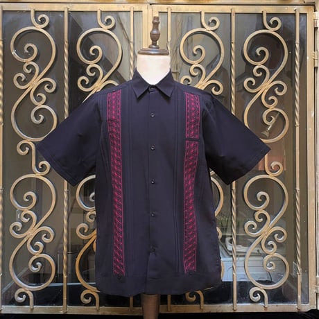 【半袖】【麻の葉柄】【 ESGS-10S-BBU】【 S/S GUAYAMISA ASA 】【BLACKxBURGUNDY】 【黒x臙脂色】