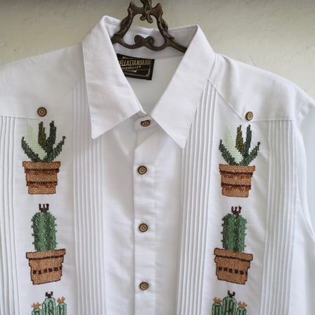 【2027年7月31日までにお届け】【受注生産】【長袖】【CACTUS 手刺繍】【HANDMADE】【ESGP-07L-W】【L/S GUAYAMISA】【WHITE】【白】