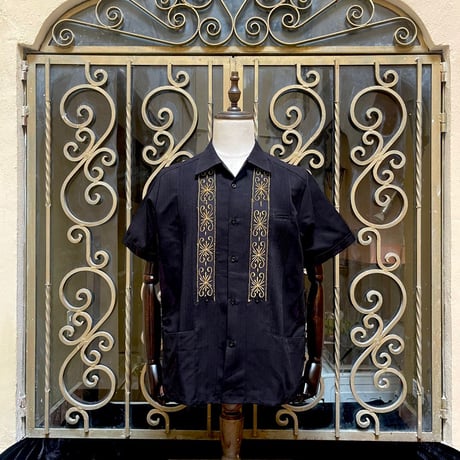 【予約商品】【 半袖 】【 ESG-01S-BG 】【 S/S GUAYABERA 】【 REJILLADA 】【 BLACK x GOLD 】【 黒 x 金 】