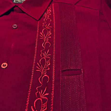 【ESG-20L-BU】【REJILLADA 】【L/S GUAYABERA】【BURGUINDY】 【臙脂色】