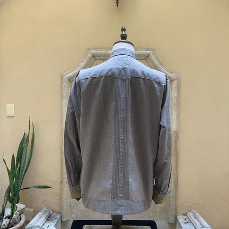 【長袖】【袖刺繍】【ESG-T30L-GRG】【 L/S GUAYAMISA 】【 GRAY x GOLD】【 グレーx金】