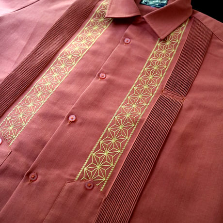 【2027年7月31日までにお届け】【受注生産】【長袖】【 ESGS-04L-ORG 】【 L/S GUAYABERA 】【REJILLADA ASA】【麻の葉柄】【ORANGExGOLD】