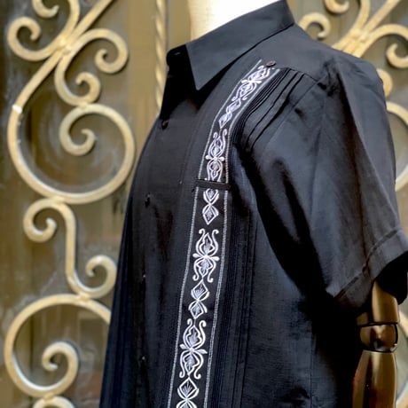 【半袖】【 ESG-32S-BW 】【 S/S GUAYABERA】【BLACK x WHITE】 【黒 x 白】