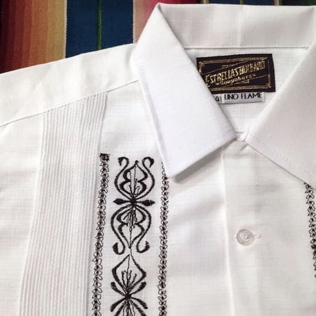 【長袖】【 ESG-01L-WB 】【L/S GUAYABERA】【 REJILLADA 】【 WHITE x BLACK 】【 白 x 黒 】