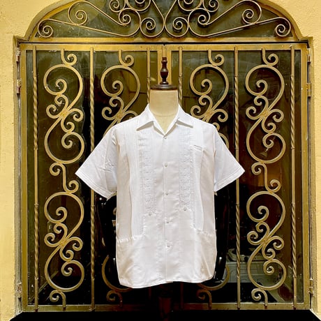 【2月〜3月納期】【受注生産】【半袖】【 ESGS-04S-W 】【 S/S GUAYABERA 】【 REJILLADA ASA 】【 麻の葉柄 】【 WHITE 】【白】