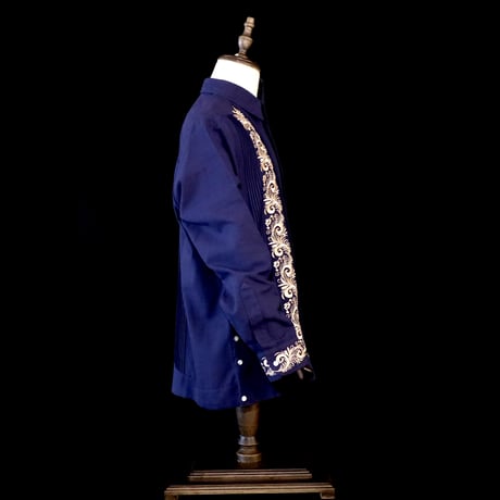 【お取り寄せ商品】【長袖】【袖刺繍】【IMP-101L-NG】【 L/S GUAYABERA 】【 NAVY x GOLD 】【 紺 x 金 】