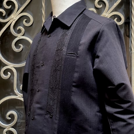 【2027年7月31日までにお届け】【受注生産】【長袖】【 ESG-01L-B 】【 L/S GUAYABERA 】【 REJILLADA 】【 BLACK 】【 黒 】