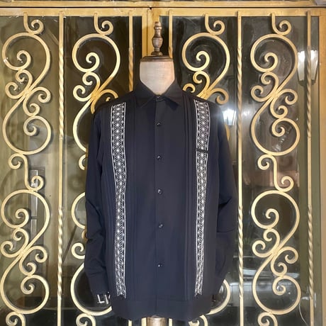 【長袖】【麻の葉柄】【 ESGS-10L-BW】【 L/S GUAYAMISA ASA 】【BLACKxWHITE】 【黒x白】