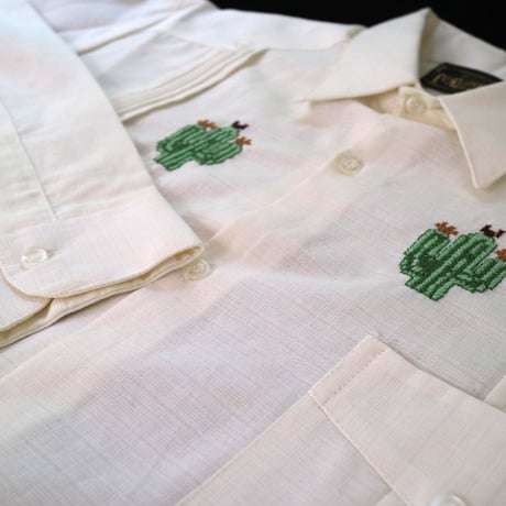【2027年7月31日までにお届け】【受注生産】【長袖】【CACTUS 手刺繍】【HANDMADE】【CUBANA】】【 ESGP-106L-IV】【 L/S GUAYABERA】【IVORY】