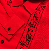 【長袖】【 ESG-20L-REB 】【 L/S GUAYABERA 】【 REJILLADA 】【 RED x BLACK 】【 赤 x 黒 】