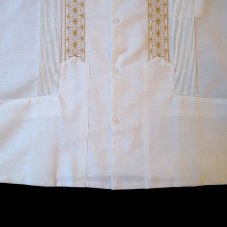 【2027年7月31日までにお届け】【受注生産】【長袖】【 ESGS-04L-WG 】【 L/S GUAYABERA 】【REJILLADA ASA】【麻の葉柄】【 WHITE x GOLD 】