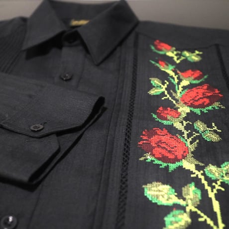 【2027年7月31日までにお届け】【受注生産】【長袖】【 ESG-10L-BR 】【 L/S GUAYAMISA 】【 FLORES 】【 BLACK x RED 】【 黒 x 赤 】