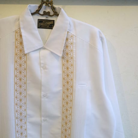 【2027年7月31日までにお届け】【受注生産】【長袖】【 ESGS-04L-WG 】【 L/S GUAYABERA 】【REJILLADA ASA】【麻の葉柄】【 WHITE x GOLD 】