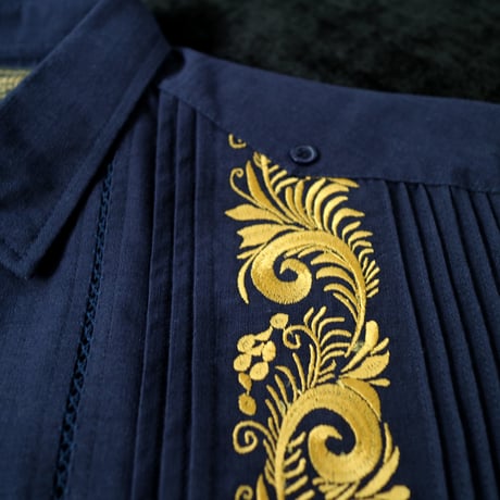 【ご注文日より１年以内にお届け】【受注生産】【長袖】【袖刺繍】【ESG-T30L-NG】【 L/S GUAYAMISA】【 NAVY x GOLD 】【 紺 x 金 】