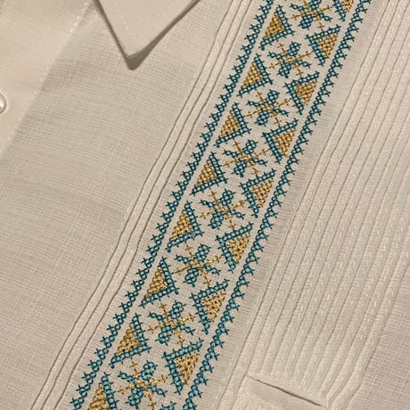 【長袖】【ESG-109L-WJA】【GUAYABERAS】【 L/S GUAYABERA】【WHITE x JADE 】