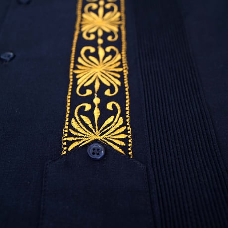【2027年7月31日までにお届け】【受注生産】【半袖】【 ESG-01S-NG 】【 S/S GUAYABERA 】【 REJILLADA 】【 NAVY x GOLD x 】【 紺 x 金 】