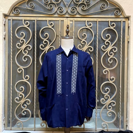 【2027年7月31日までにお届け】【受注生産】【長袖】【 ESGS-04L-NS 】【 L/S GUAYABERA 】【 REJILLADA ASA 】【 麻の葉柄 】【 NAVYxSILVER 】