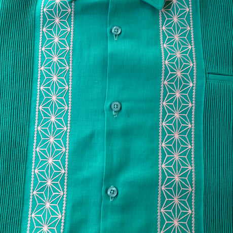 【2027年7月31日までにお届け】【受注生産】【長袖】【ESGS-04L-JAS】【L/S GUAYABERA】【 REJILLADA ASA 】【麻の葉柄】【 JADExSILVER 】