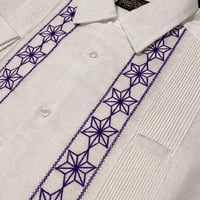 【長袖】【 ESGS-03L-WPU 】【 L/S GUAYABERA 】【REJILLADA MOTA】【麻の葉柄】【WHITExPURPLE】
