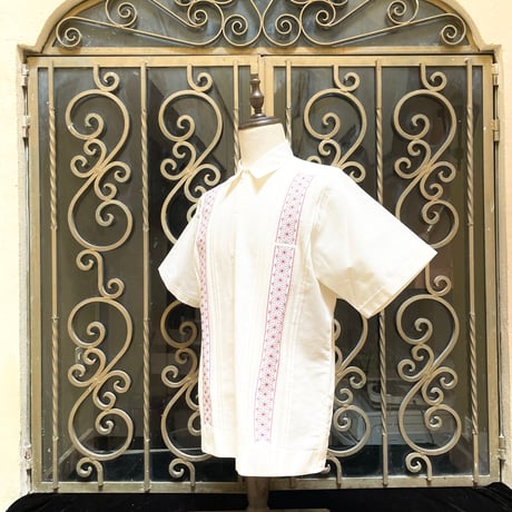【半袖】【麻の葉柄】【 ESGS-10S-OFBU】【 S/S GUAYAMISA ASA 】【OFF WHITExBURGUNDY】