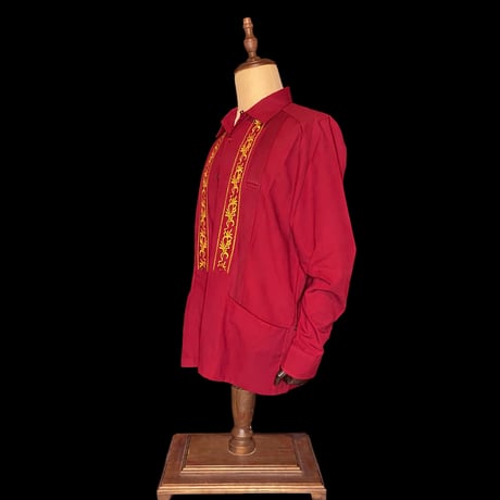 【ESG-20L-BUG】【REJILLADA 】【L/S GUAYABERA】【BURGUINDYxGOLD】 【臙脂色xGOLD】