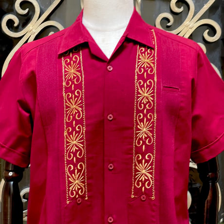【2027年7月31日までにお届け】【受注生産】【半袖】【 ESG-01S-BUG 】【 S/S GUAYABERA 】【 REJILLADA 】【 BURGUNDY x GOLD 】
