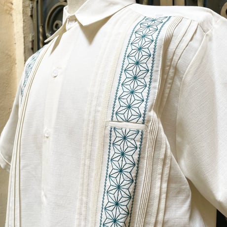 【半袖】【麻の葉柄】【 ESGS-10S-OFJA】【 S/S GUAYAMISA ASA 】【OFF WHITExJADE】 【オフホワイトx翡翠】