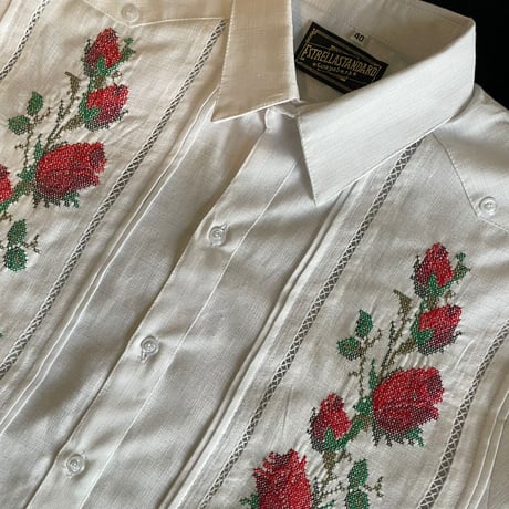 【長袖】【 ESG-W10L-WR 】【薔薇 】【 L/S GUAYAMISA 】【 ROSA 】【 WHITE x RED 】【 白 x 赤 】