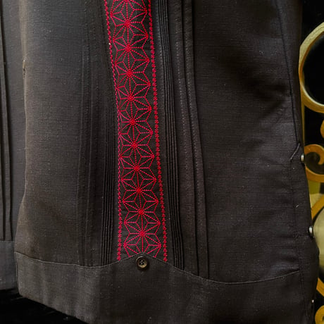 【半袖】【麻の葉柄】【 ESGS-10S-BBU】【 S/S GUAYAMISA ASA 】【BLACKxBURGUNDY】 【黒x臙脂色】