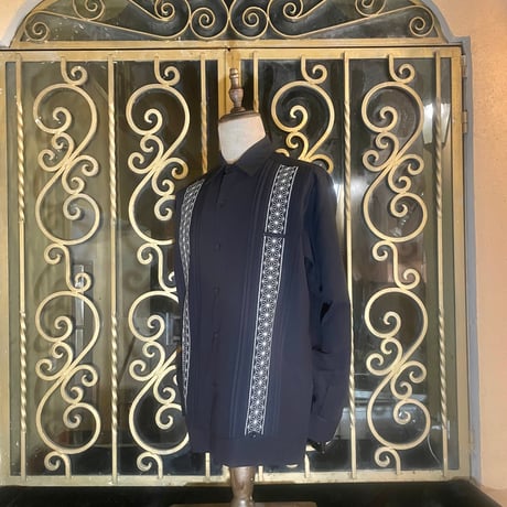 【長袖】【麻の葉柄】【 ESGS-10L-BW】【 L/S GUAYAMISA ASA 】【BLACKxWHITE】 【黒x白】