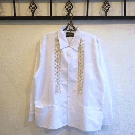 【2027年7月31日までにお届け】【受注生産】【長袖】【 ESGS-04L-WG 】【 L/S GUAYABERA 】【REJILLADA ASA】【麻の葉柄】【 WHITE x GOLD 】