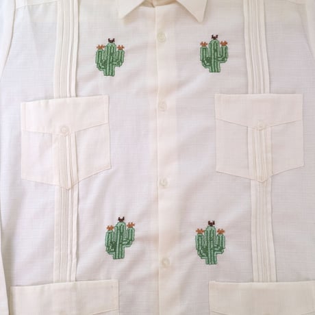 【2027年7月31日までにお届け】【受注生産】【長袖】【CACTUS 手刺繍】【HANDMADE】【CUBANA】】【 ESGP-106L-IV】【 L/S GUAYABERA】【IVORY】