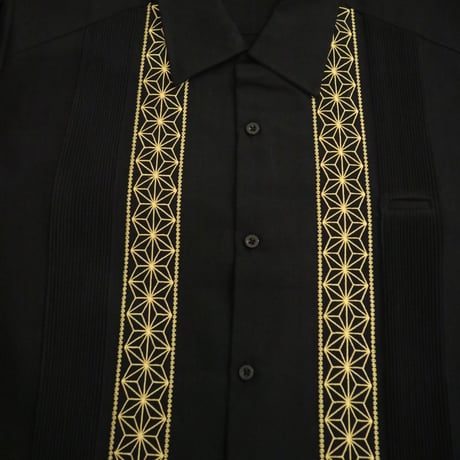 【2027年7月31日までにお届け】【受注生産】【長袖】【 ESGS-04L-BG 】【 L/S GUAYABERA 】【REJILLADA ASA】【麻の葉柄】【BLACK x GOLD】
