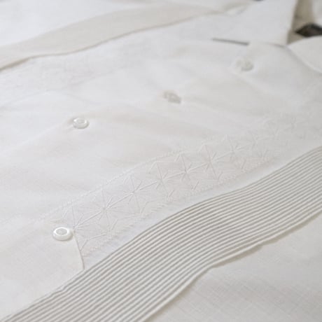 【2月〜3月納期】【受注生産】【半袖】【 ESGS-04S-W 】【 S/S GUAYABERA 】【 REJILLADA ASA 】【 麻の葉柄 】【 WHITE 】【白】