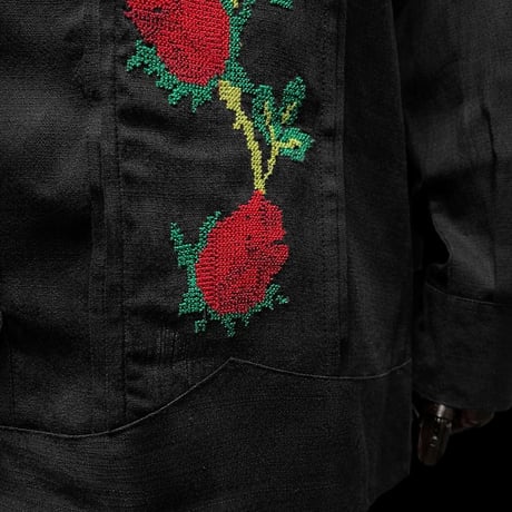 【長袖】【 ESG-10L-BR 】【薔薇】【 L/S GUAYAMISA 】【 ROSA 】【 BLACK x RED 】【 黒 x 赤 】