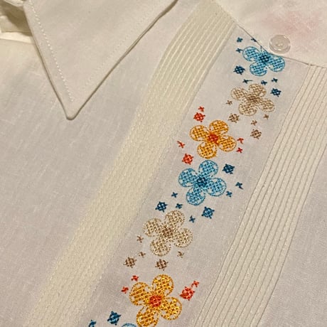 【長袖】【ESG-123L-WM 】 【 花柄 】【 L/S GUAYAMISA】【 WHITE 】 【 白 】