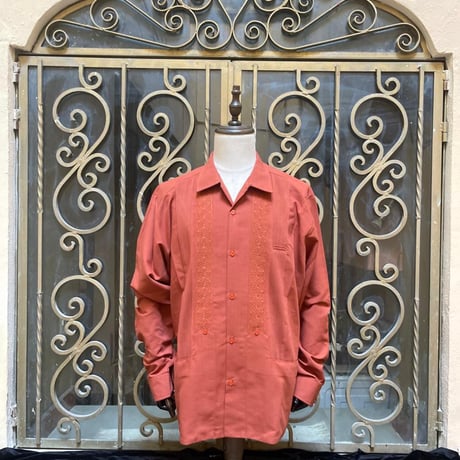 【2027年7月31日までにお届け】【受注生産】【長袖】【 ESGS-04L-OR 】【 L/S GUAYABERA 】【 REJILLADA ASA 】【 麻の葉柄 】【 ORANGE  】