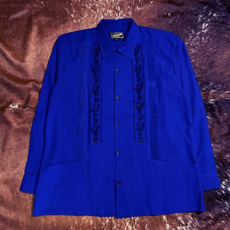 【2027年7月31日までにお届け】【受注生産】【長袖】【 ESG-20L-RBB 】【 L/S GUAYABERA 】【 REJILLADA 】【 ROYAL BLUE x BLACK 】