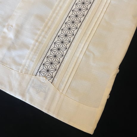 【長袖】【麻の葉柄】【 ESGS-10L-OFB】【 L/S GUAYAMISA ASA 】【OFF WHITExBLACK】 【オフホワイトx黒】