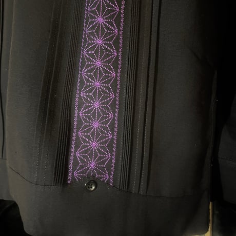 【長袖】【麻の葉柄】【 ESGS-10L-BPU】【 L/S GUAYAMISA ASA 】【BLACKxPURPLE】 【黒x紫】