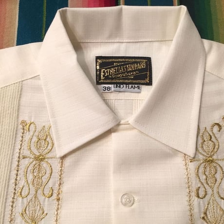 【長袖】【 ESG-01L-OFG 】【 L/S GUAYABERA 】【 REJILLADA 】【 OFF WHITE x GOLD 】【.オフホワイト x 金 】