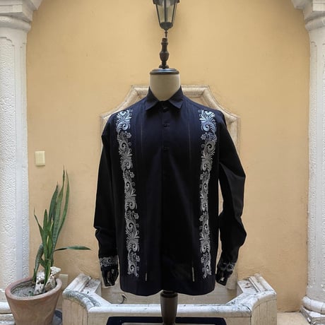 【9月】【予約商品】【長袖】【袖刺繍】【ESG-T30L-BS】【 L/S GUAYAMISA 】【 BLACK x SILVER 】【 黒 x 銀 】