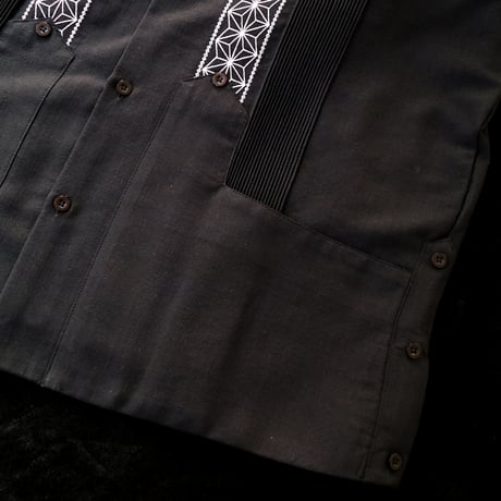 【2027年7月31日までにお届け】【受注生産】【長袖】【 ESGS-04L-BS 】【 L/S GUAYABERA 】【 REJILLADA ASA 】【 麻の葉柄 】【BLACKxSILVER】