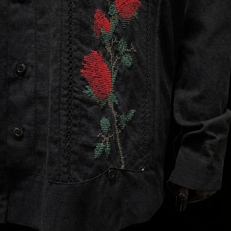 【長袖】【 ESG-10L-BR 】【薔薇 】【 ピックエッタ有り 】【 L/S GUAYAMISA 】【 ROSA 】【 BLACK x RED 】【 黒 x 赤 】