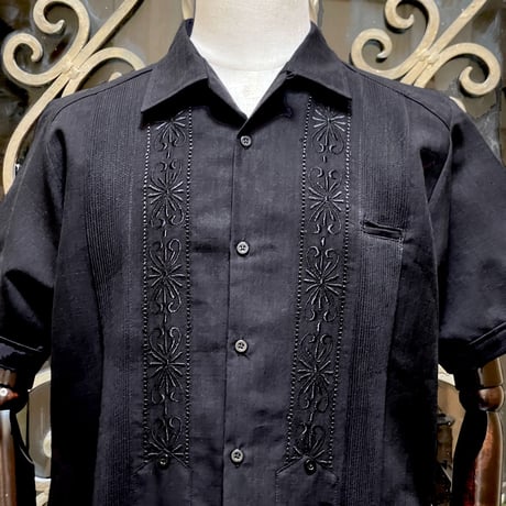 【2027年7月31日までにお届け】【受注生産】【 半袖 】【 ESG-01S-B 】【 S/S GUAYABERA 】【 REJILLADA 】【 BLACK 】【 黒 】